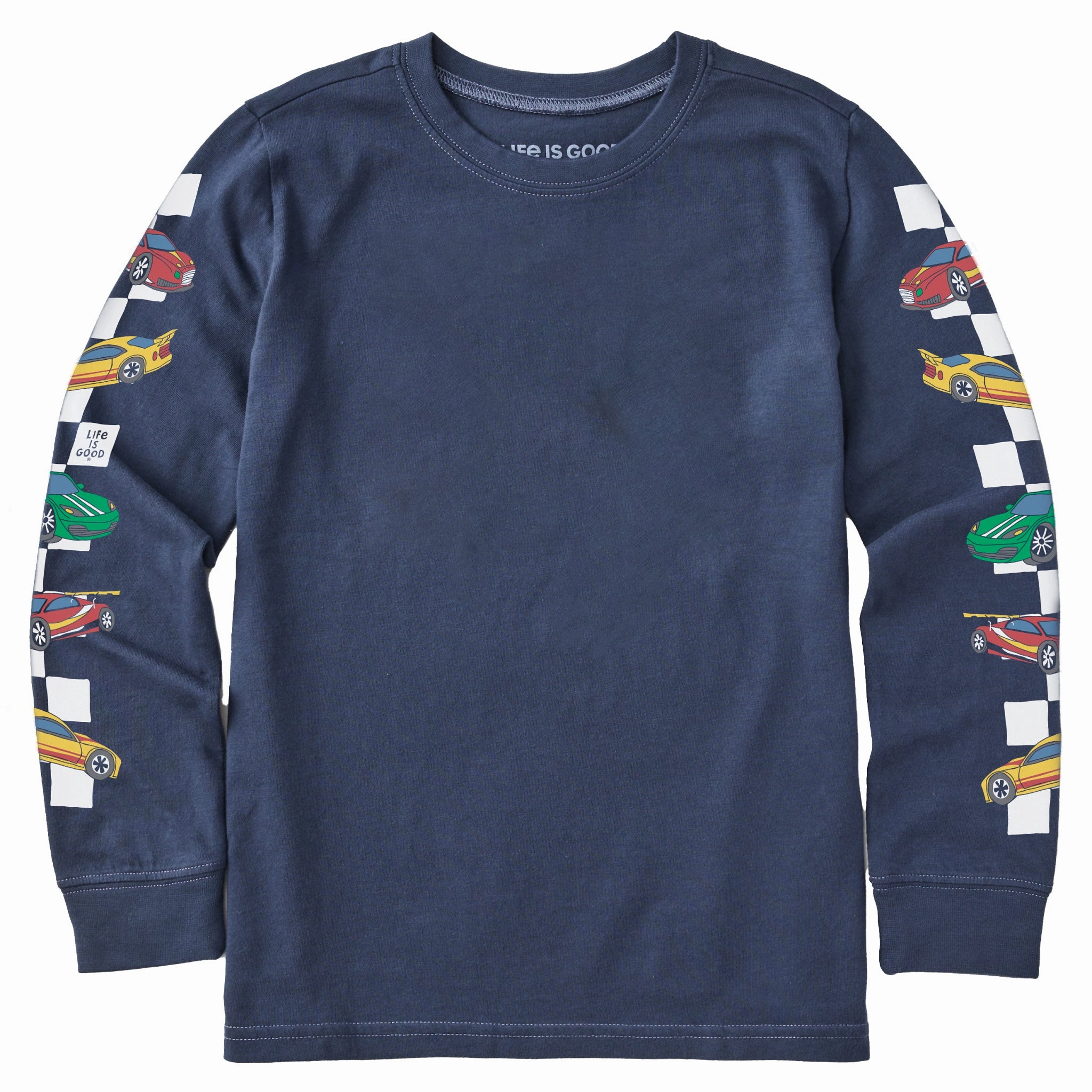 Pastel color Kids Race Cars Long Sleeve Crusher Tee