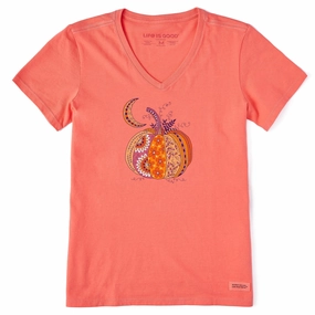 Comfort and Fit Women's Doodle Pumpkin Short Sleeve Crusher Vee