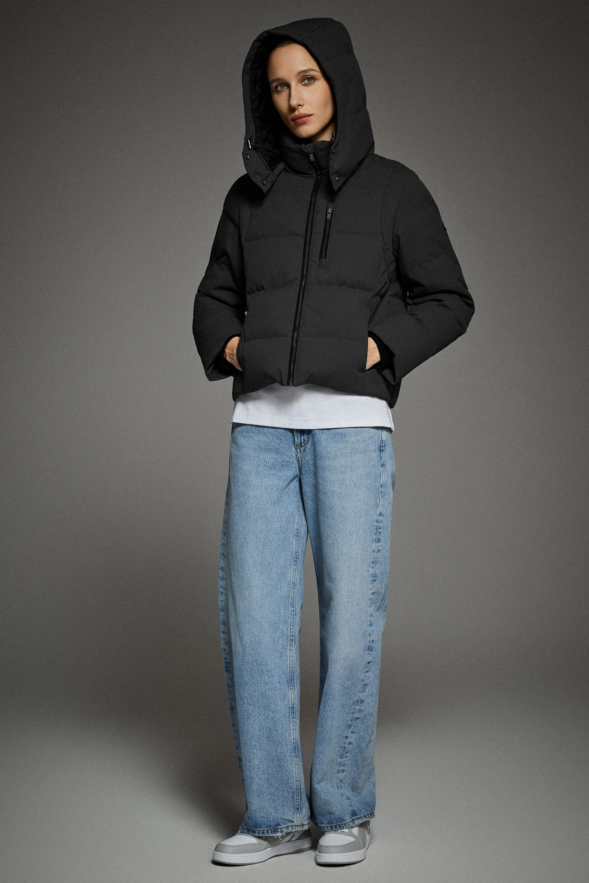 CityForm Short Detachable Hood Down Jacket shearling Durable protection