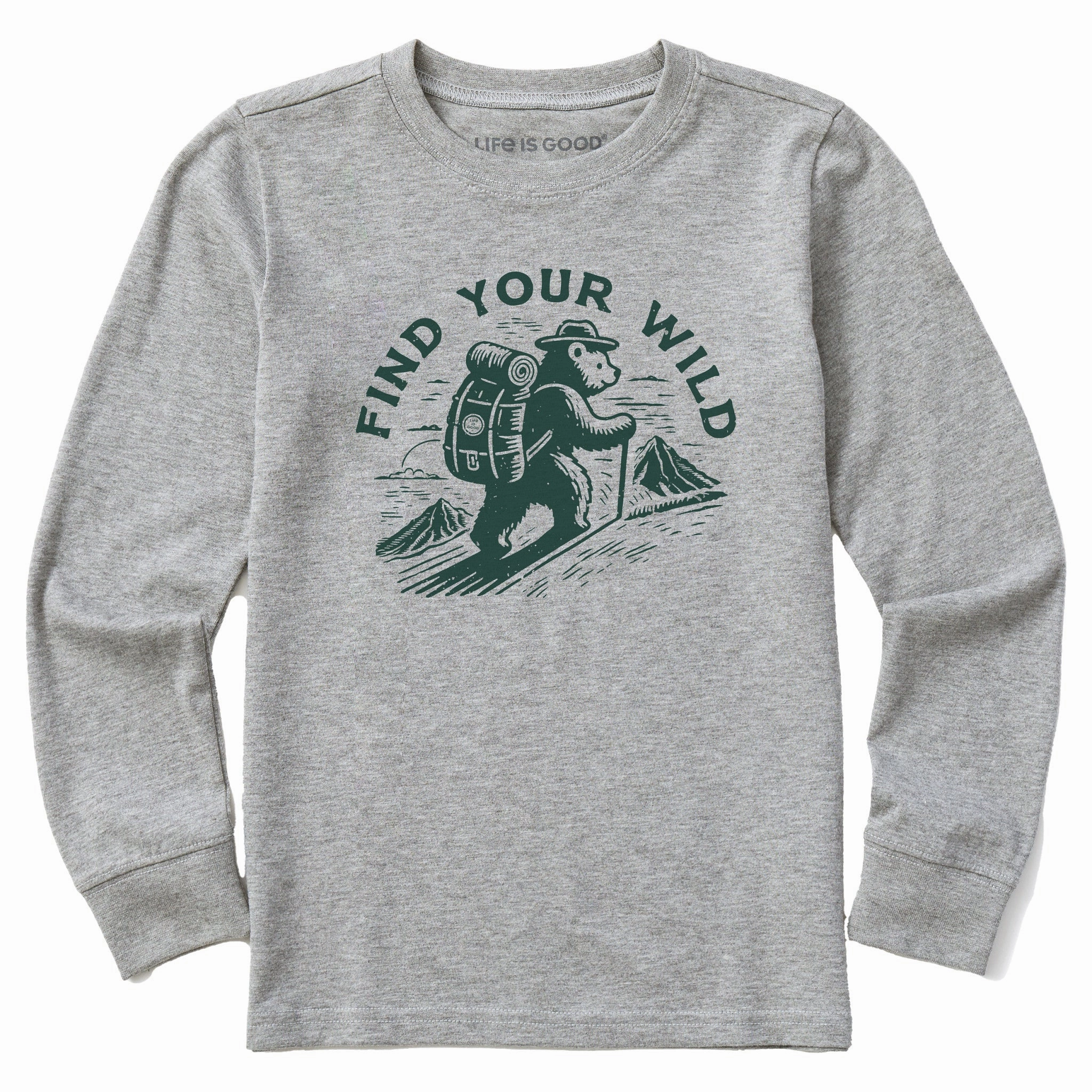 Kids Find Your Wild Bear Long Sleeve Crusher Tee Simple Layer