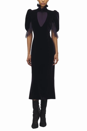 Airy Weave Fluid Velvet Evening Dress