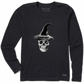 Self Fabric Tape simple design Women's Antique Skull Witch Long Sleeve Crusher Tee