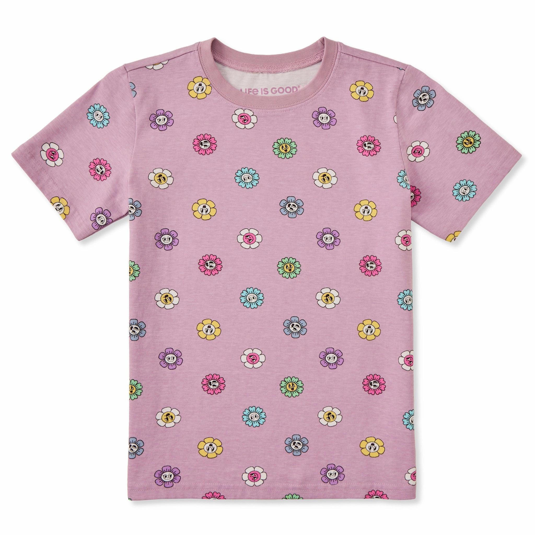 Fit For Comfort Kids Smiling Daisy Pattern Short Sleeve Crusher Tee