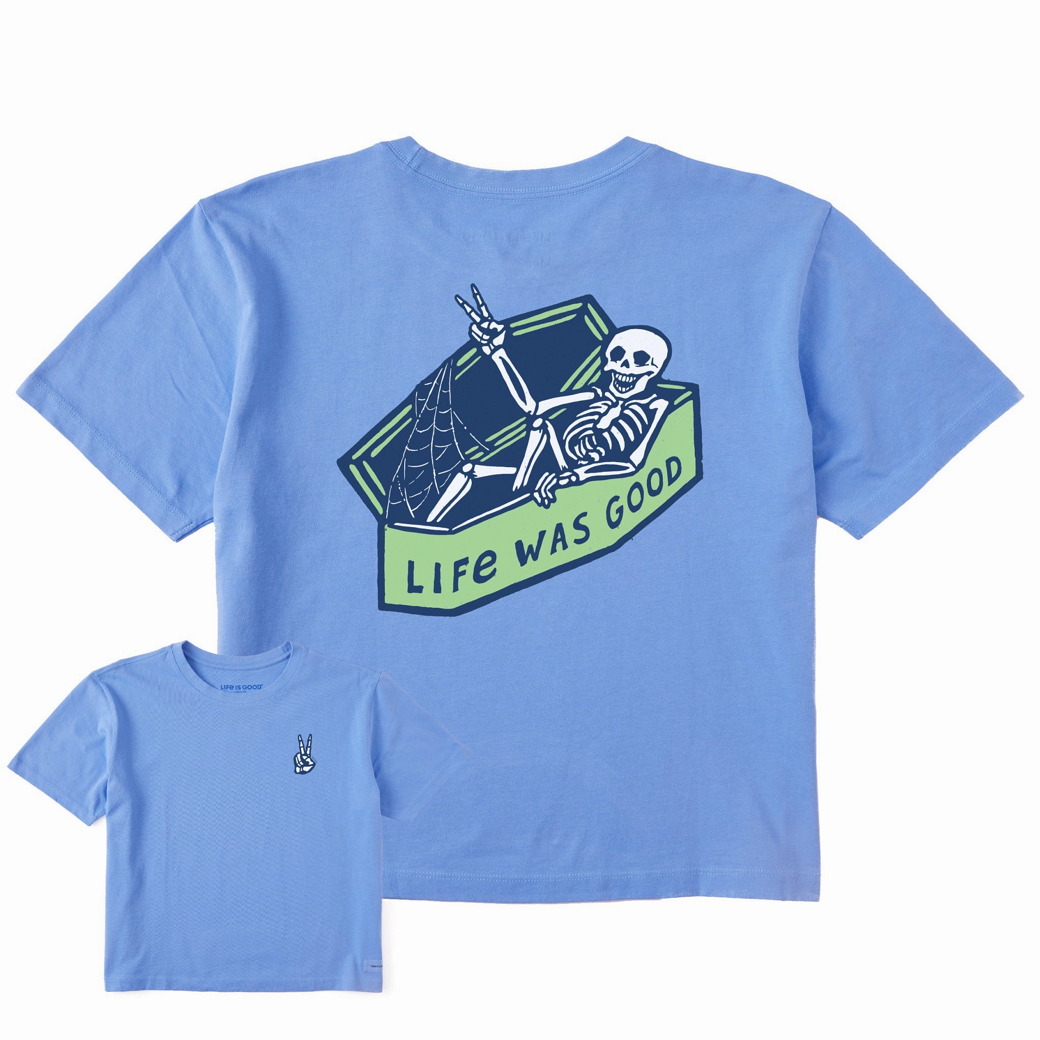 Women's Life Was Good Skeleton Short Sleeve Crusher Boxy Tee Cozy Vibe Wear Comfy Layer Wear