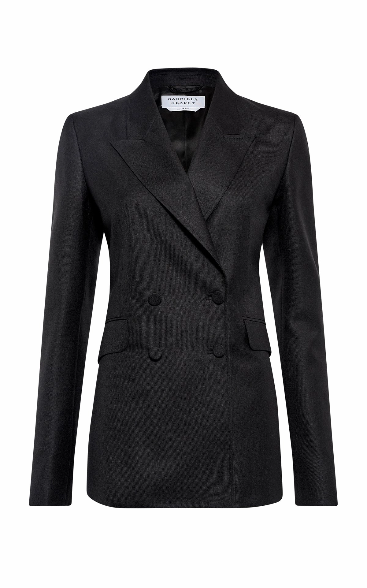 Sophisticated Design Clean Tailoring Angela Blazer in Black Virgin Wool Silk with Linen