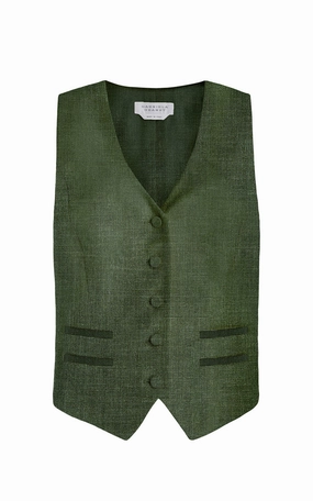 Coleridge Vest in Olive Virgin Wool Silk with Linen Luxury Wear