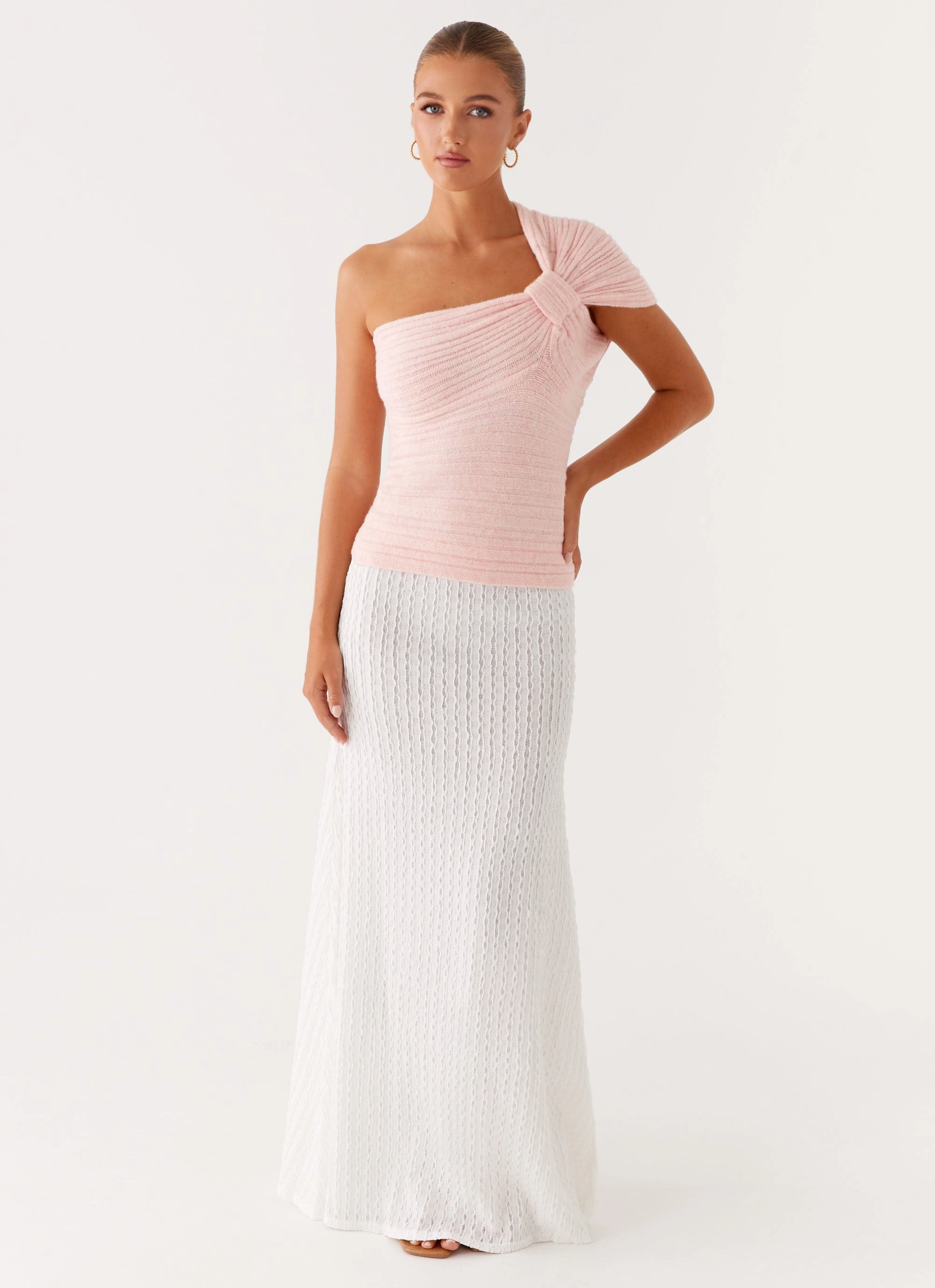 ribbed texture Neutral Tones Clovelly Maxi Skirt - White
