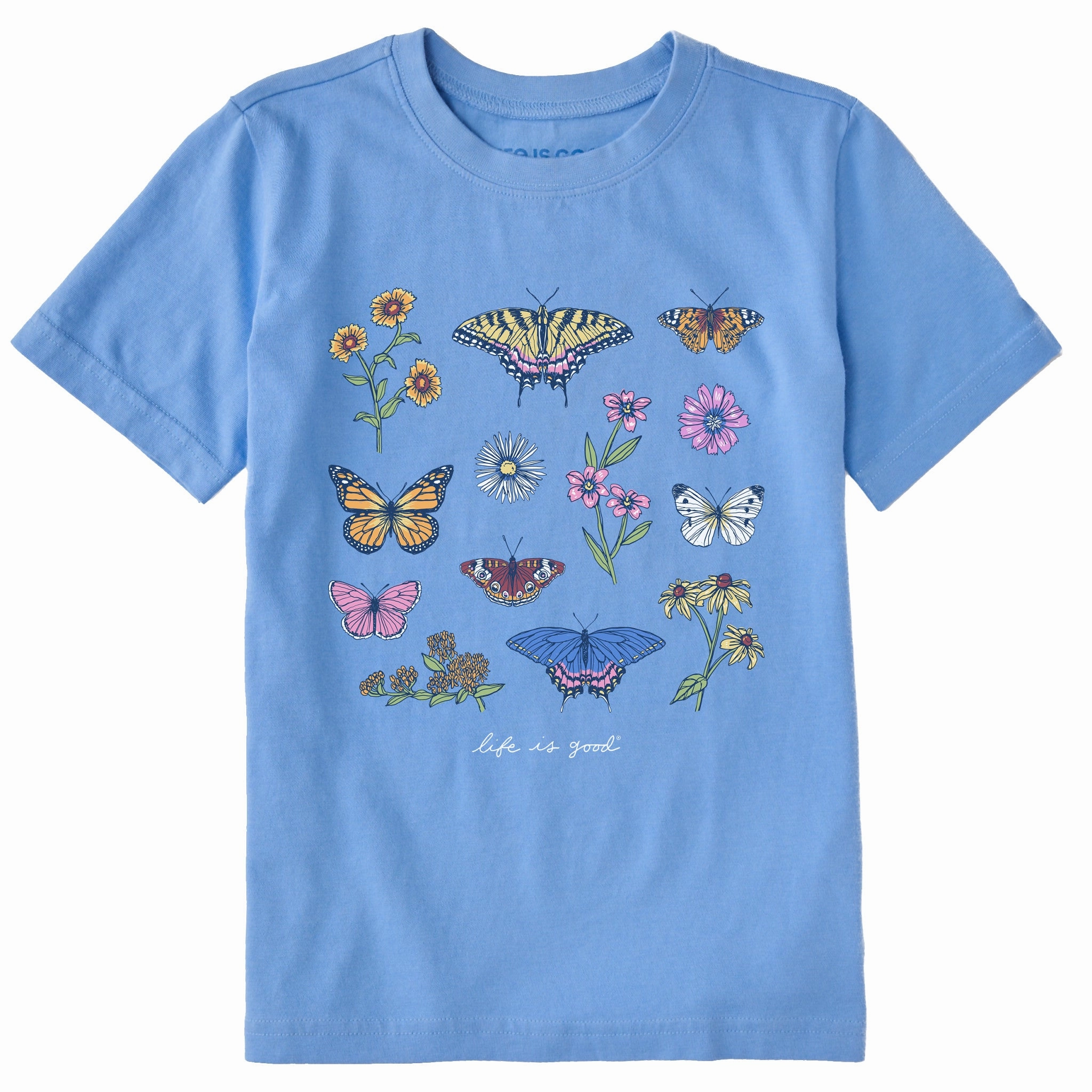 Active Comfort Style Casual Layering Wear Kids Butterflies and Wildflowers Short Sleeve Crusher Tee