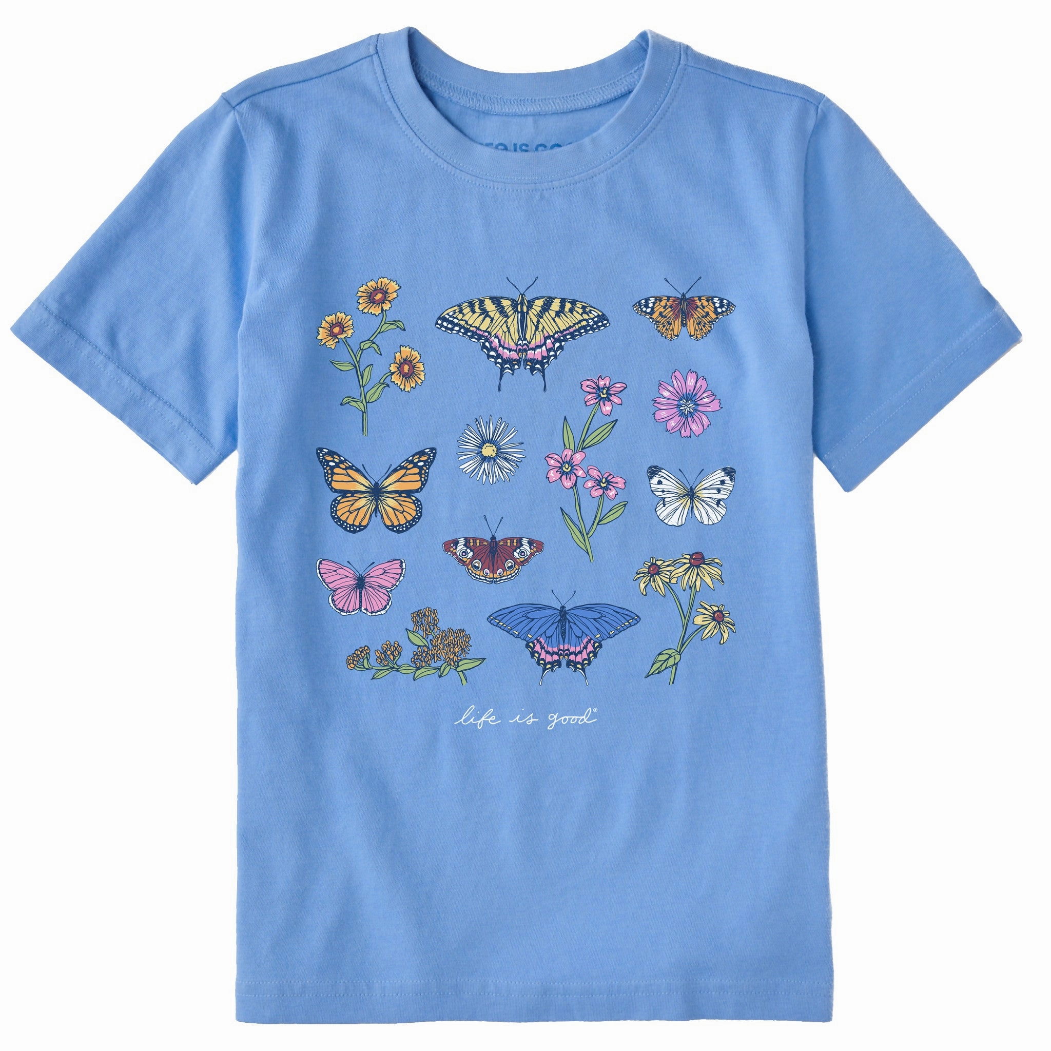 Essential Piece Vintage Look Kids Butterflies and Wildflowers Short Sleeve Crusher Tee