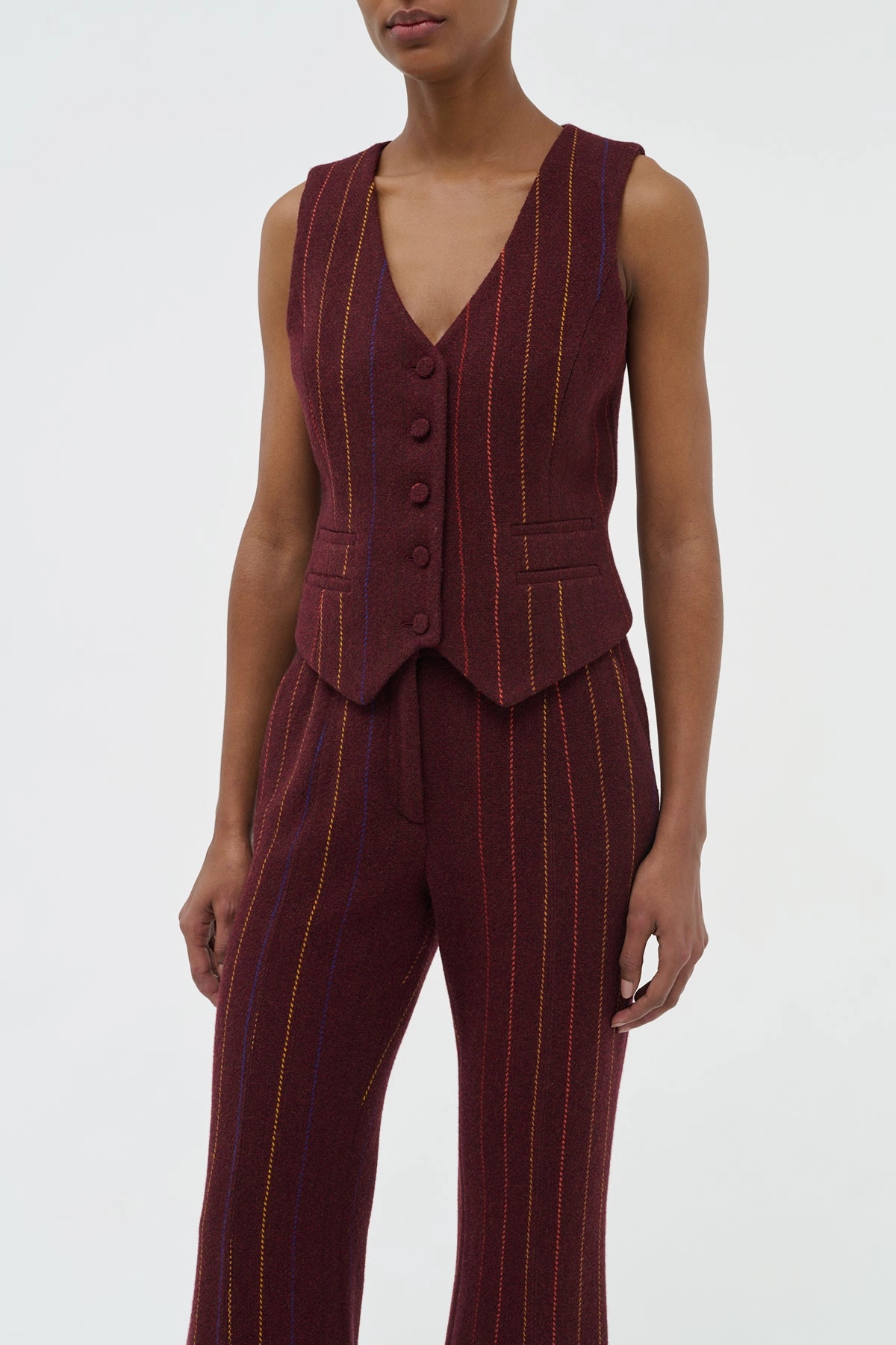 Tailored Fit Sleek and Sharp Coleridge Vest in Burnt Sienna Multi Pinstripe Wool Cashmere