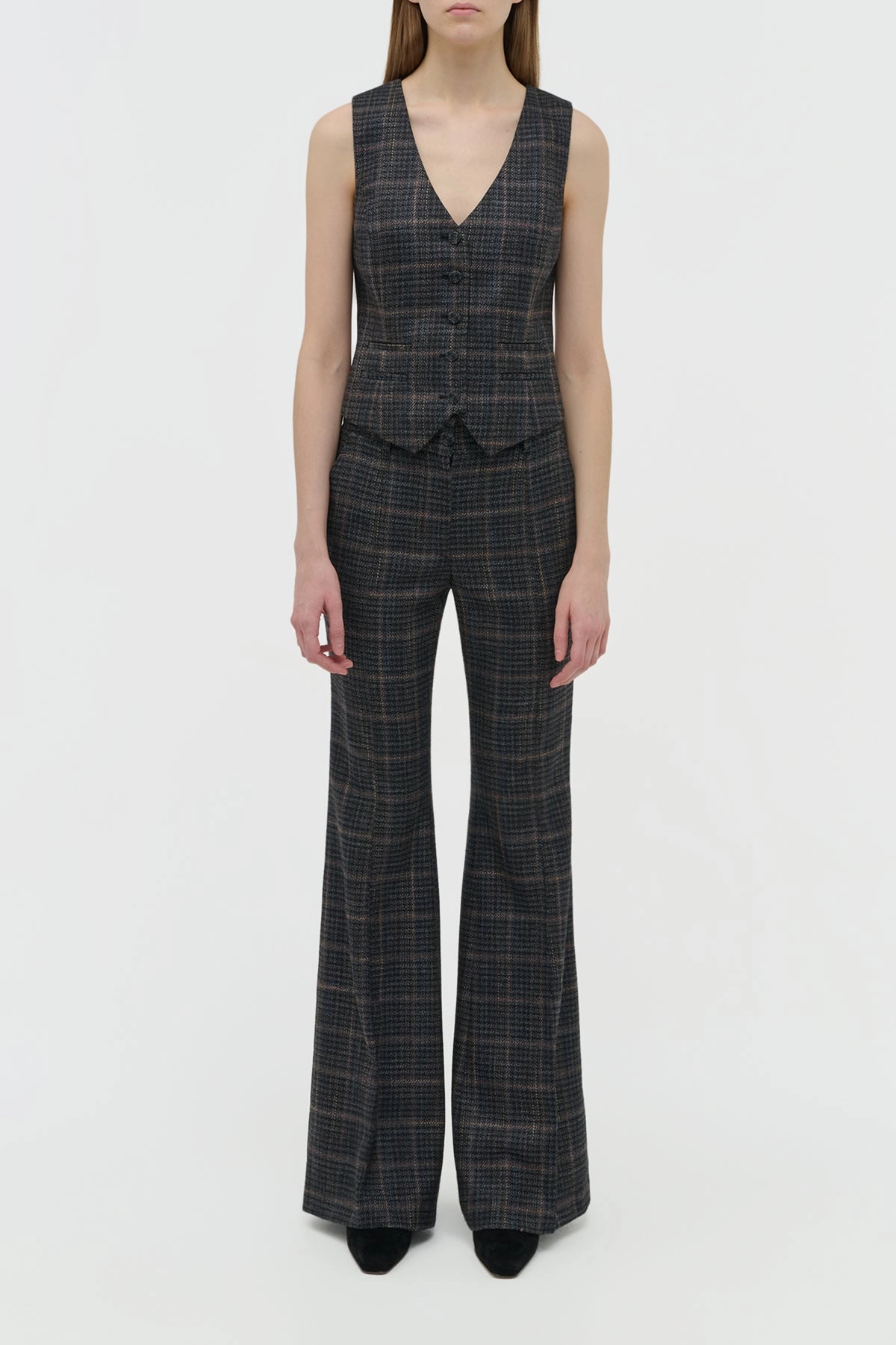 Smart Office Fit Sharp Fit Wear Coleridge Vest in Charcoal Multi Wool Silk Clubcheck Plaid