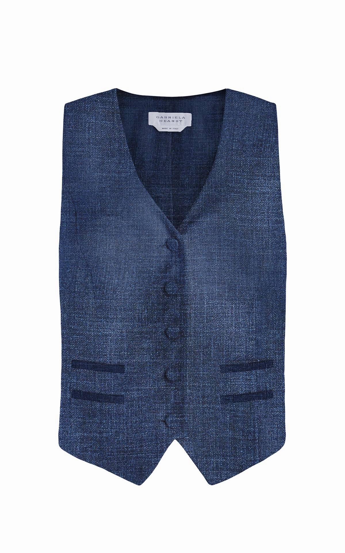 Relaxed Comfort Wear Chic Fit Design Coleridge Vest in Denim Virgin Wool Silk with Linen