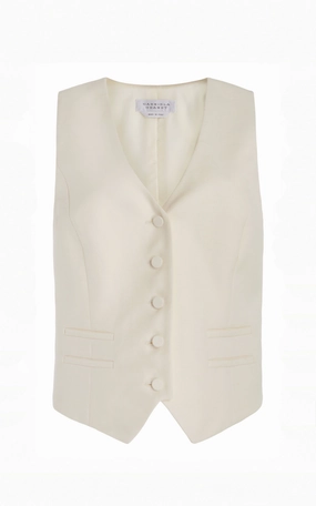 Coleridge Vest in Ivory Virgin Wool Silk with Linen Sleek and Elegant Polished Comfort