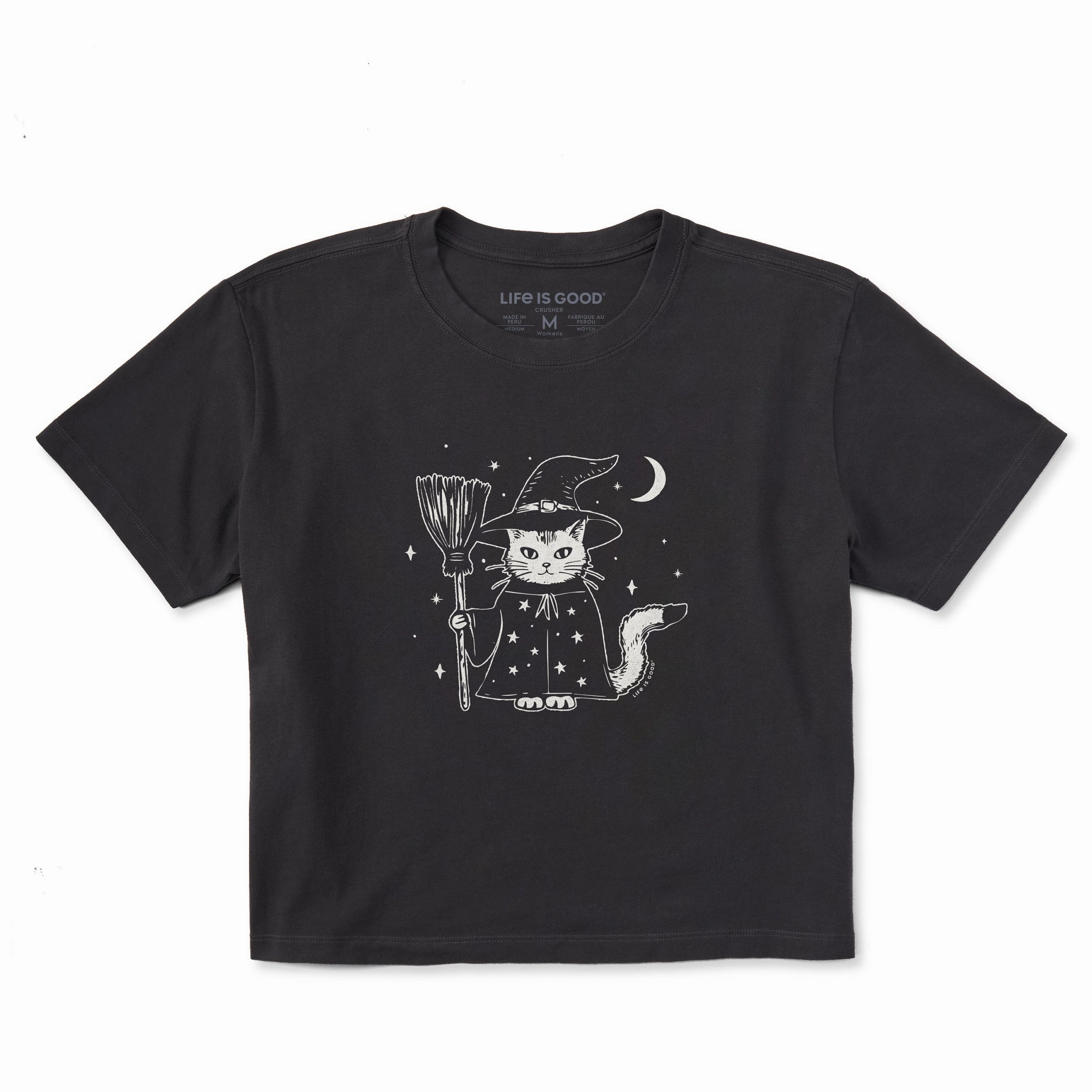Tagless Design Casual Chic Women's Witch Kitty Short Sleeve Crusher Boxy Tee