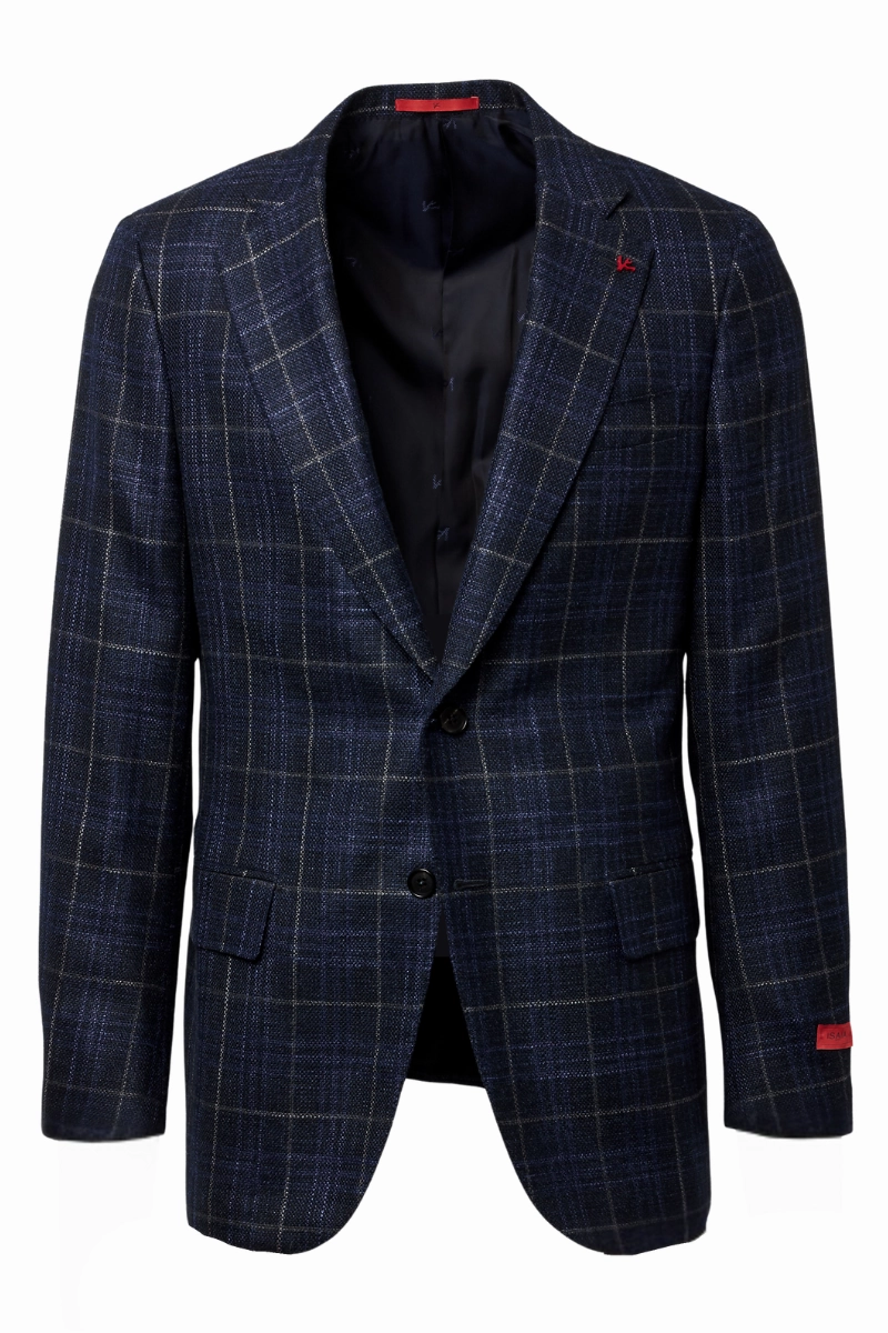Trendy Layer Navy Plaid Sport Jacket