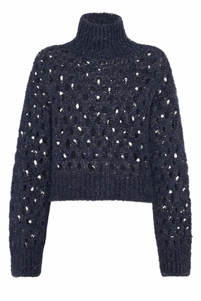 Temperature Regulating Fabric Warm Knitwear Wispy Dazzling Net Turtleneck