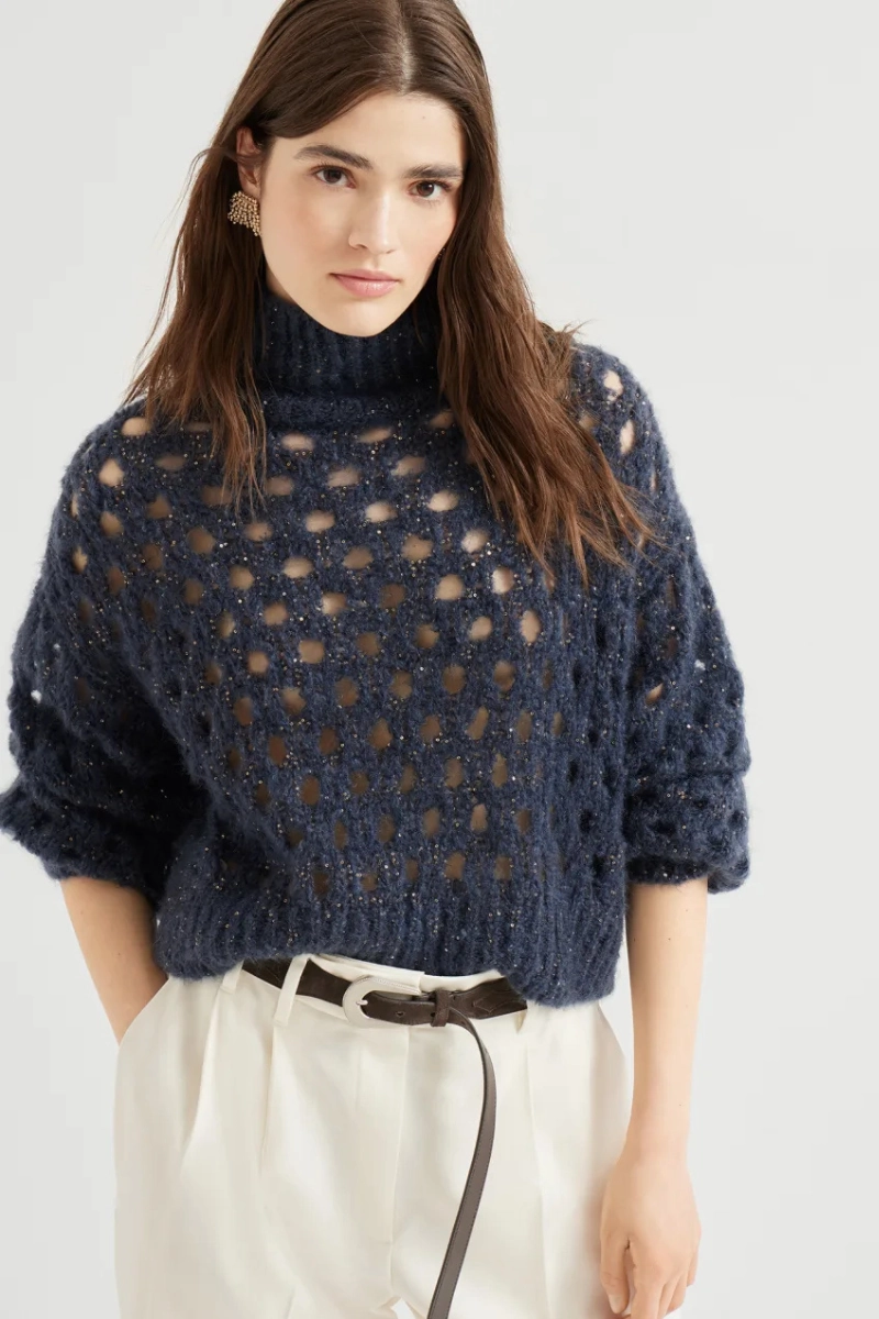 Breathable Fit Design Quick Drying Wispy Dazzling Net Turtleneck