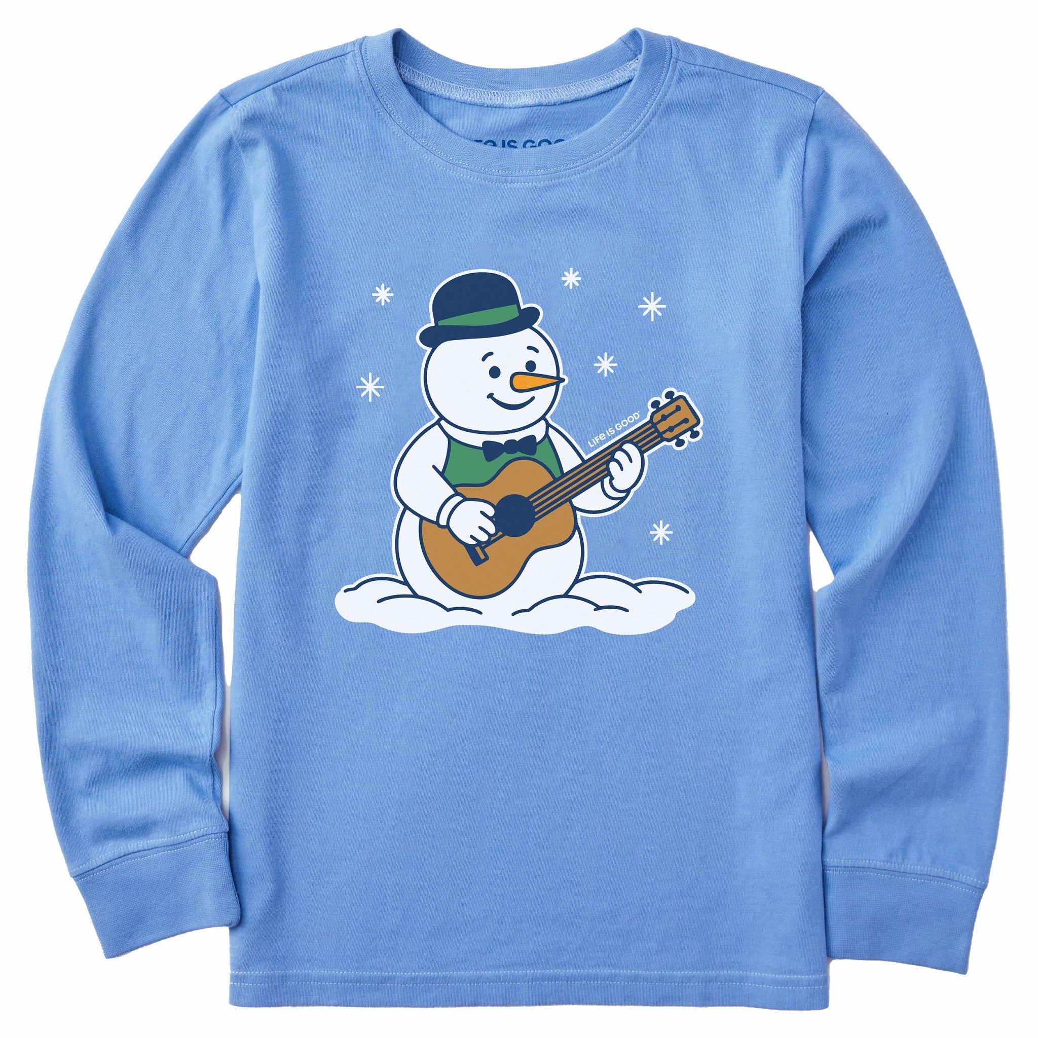Kids Snowman Guitar Long Sleeve Crusher Tee Easy Care Material