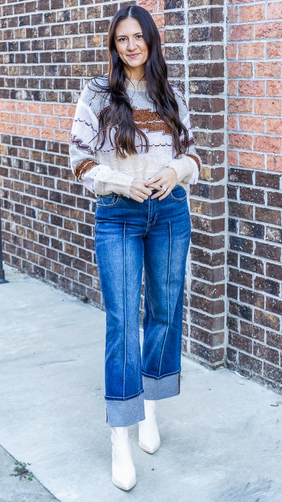 Tagless Labeling Stretchy Fit Dear John Gabriela Crew Neck Long Sleeve Relaxed Fit Sweater Toasted Gingerbread