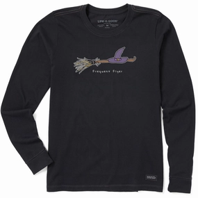 Women's Frequent Flyer Witch Broom Long Sleeve Crusher Tee Comfort Fit Perfect Wear