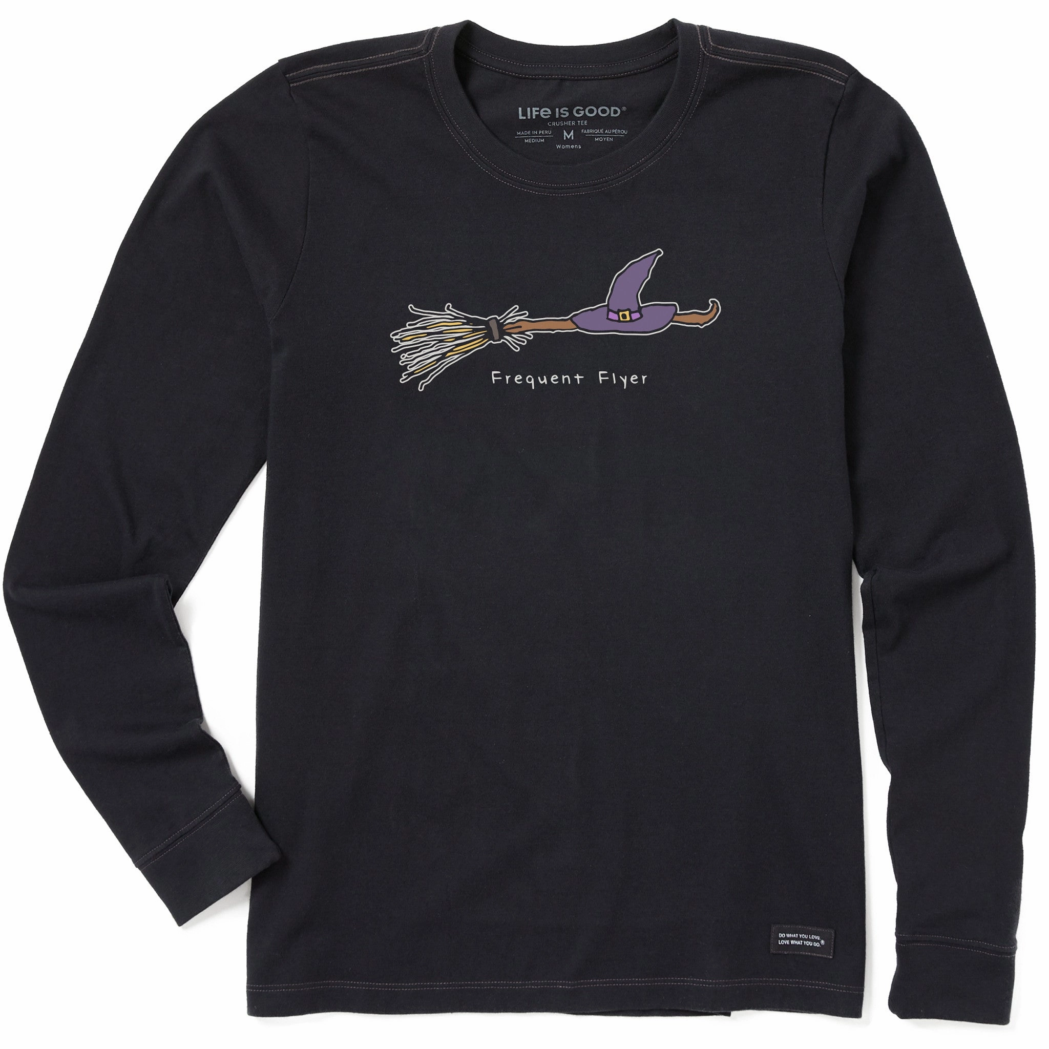 Washable fabric Women's Frequent Flyer Witch Broom Long Sleeve Crusher Tee