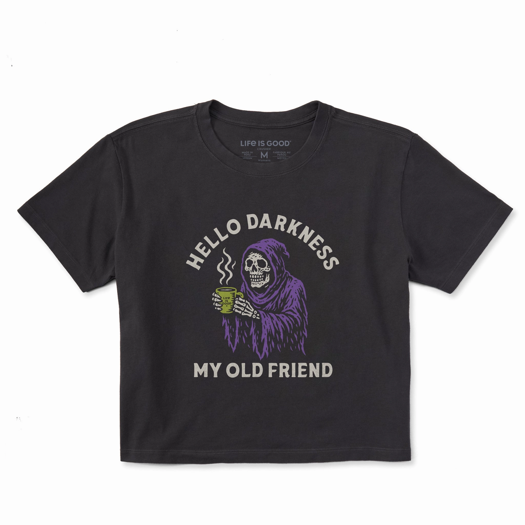 Women's Hello Darkness Reaper Short Sleeve Crusher Boxy Tee Breezy Design
