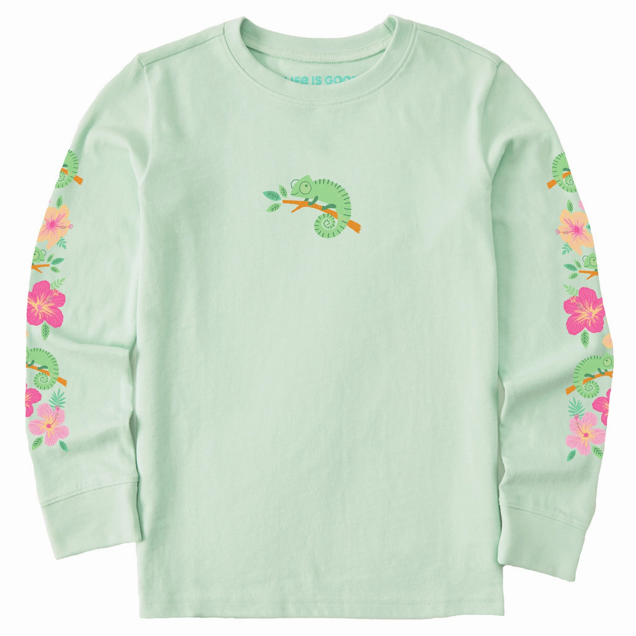 proper length Kids Chameleon Hibiscus Long Sleeve Crusher Tee