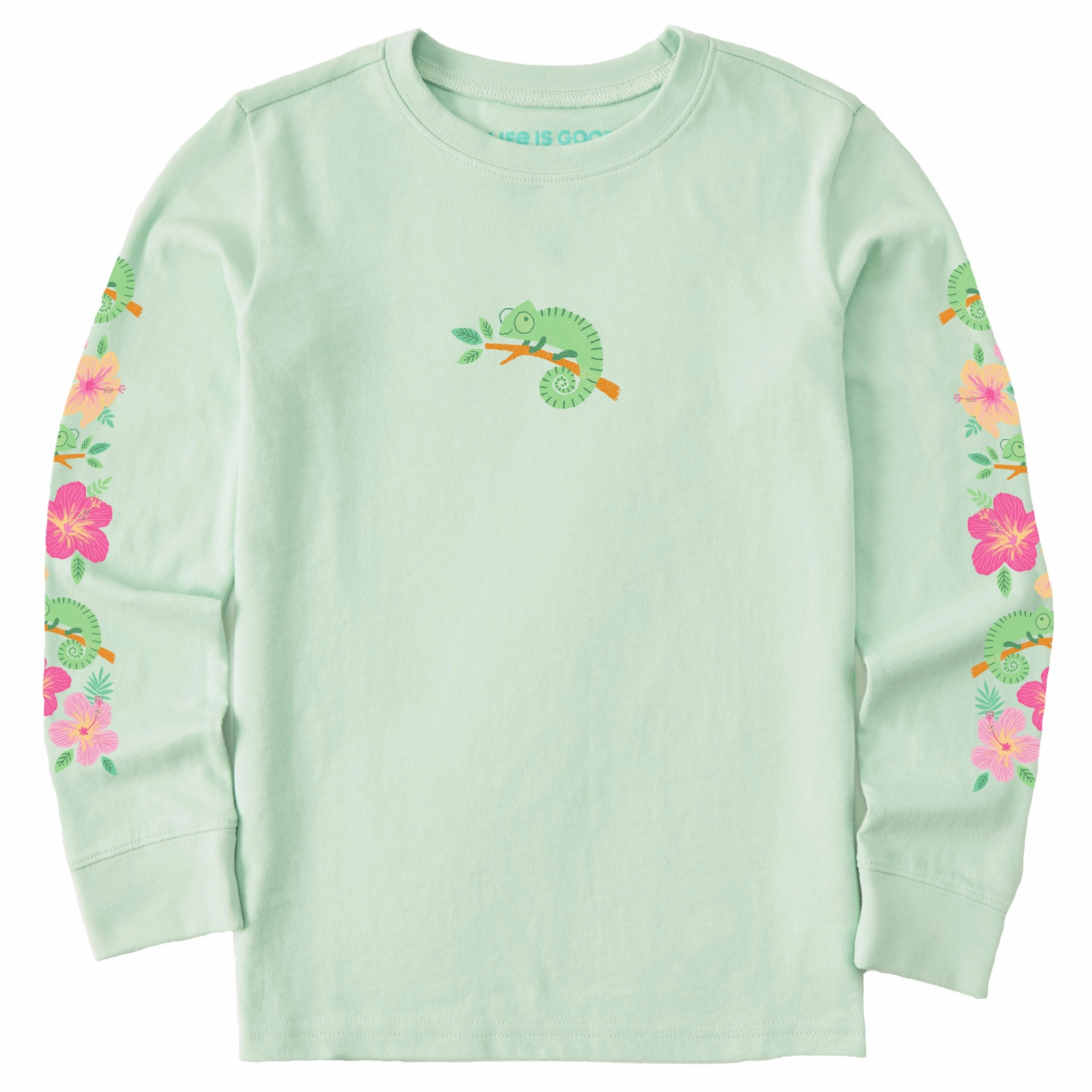 Natural Fiber Blend baby shower Kids Chameleon Hibiscus Long Sleeve Crusher Tee