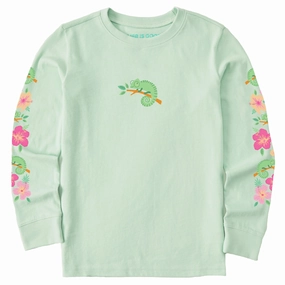Natural Fiber Blend baby shower Kids Chameleon Hibiscus Long Sleeve Crusher Tee