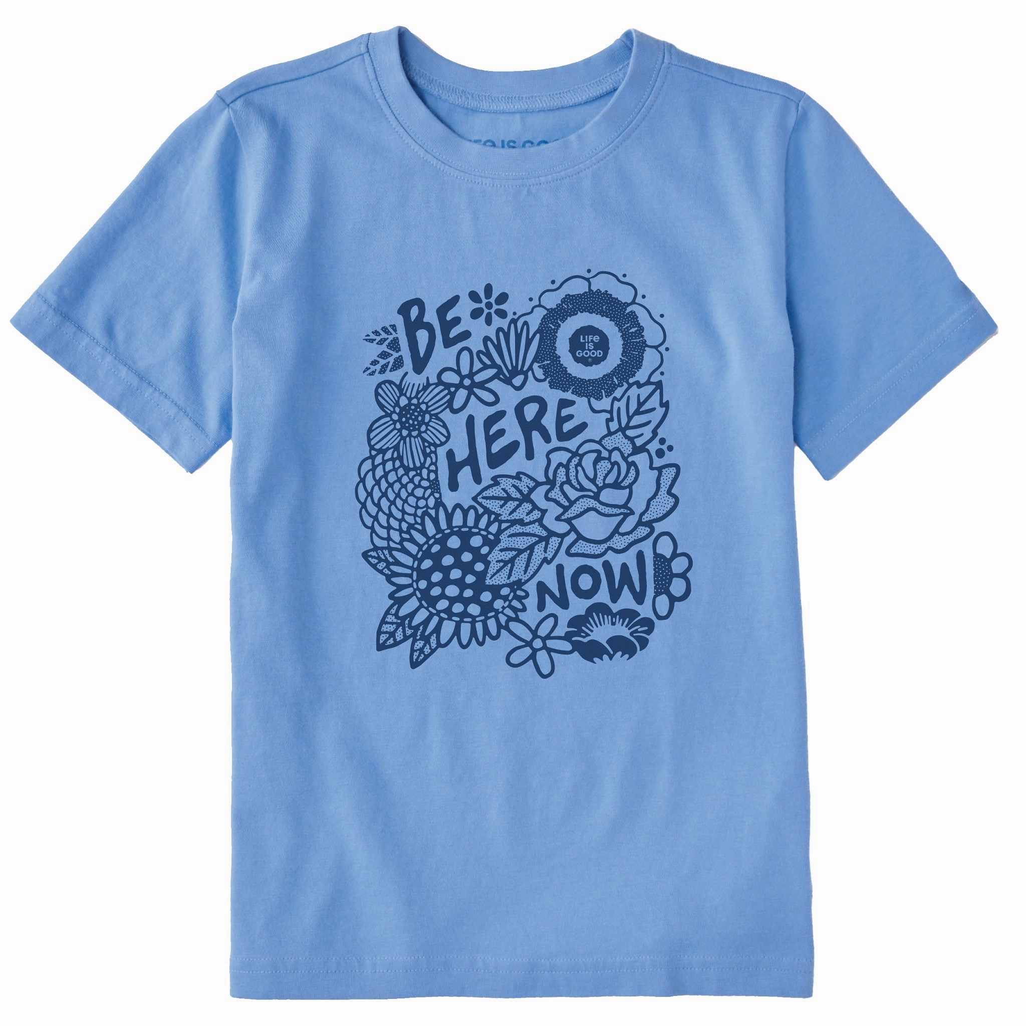 Kids Be Here Now Flower Field Short Sleeve Crusher Tee Cool Weather Wear Soft Lining