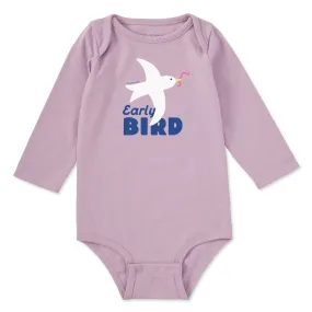monochromatic Baby Early Bird Long Sleeve Crusher Baby Bodysuit