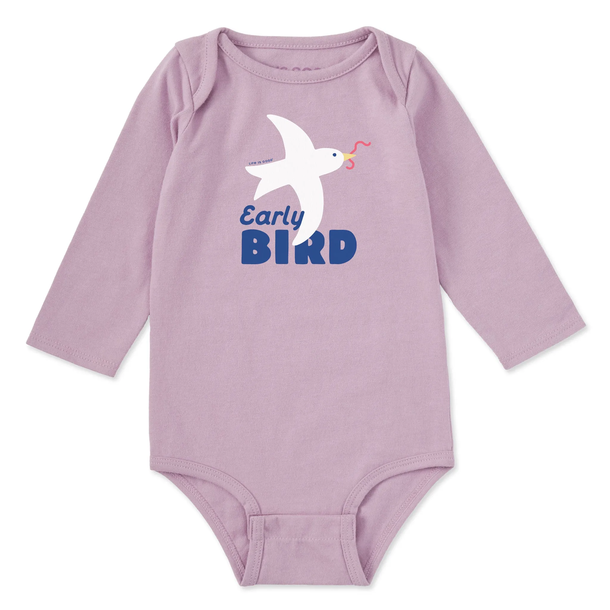 Baby Early Bird Long Sleeve Crusher Baby Bodysuit ReinforcedHems OdorResistantTechnology