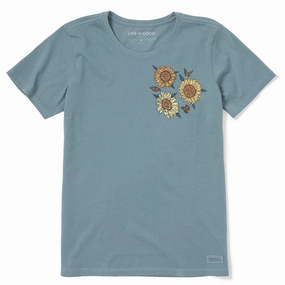 Women's Sunflower Butterflies Short Sleeve Crusher Tee Layered Look