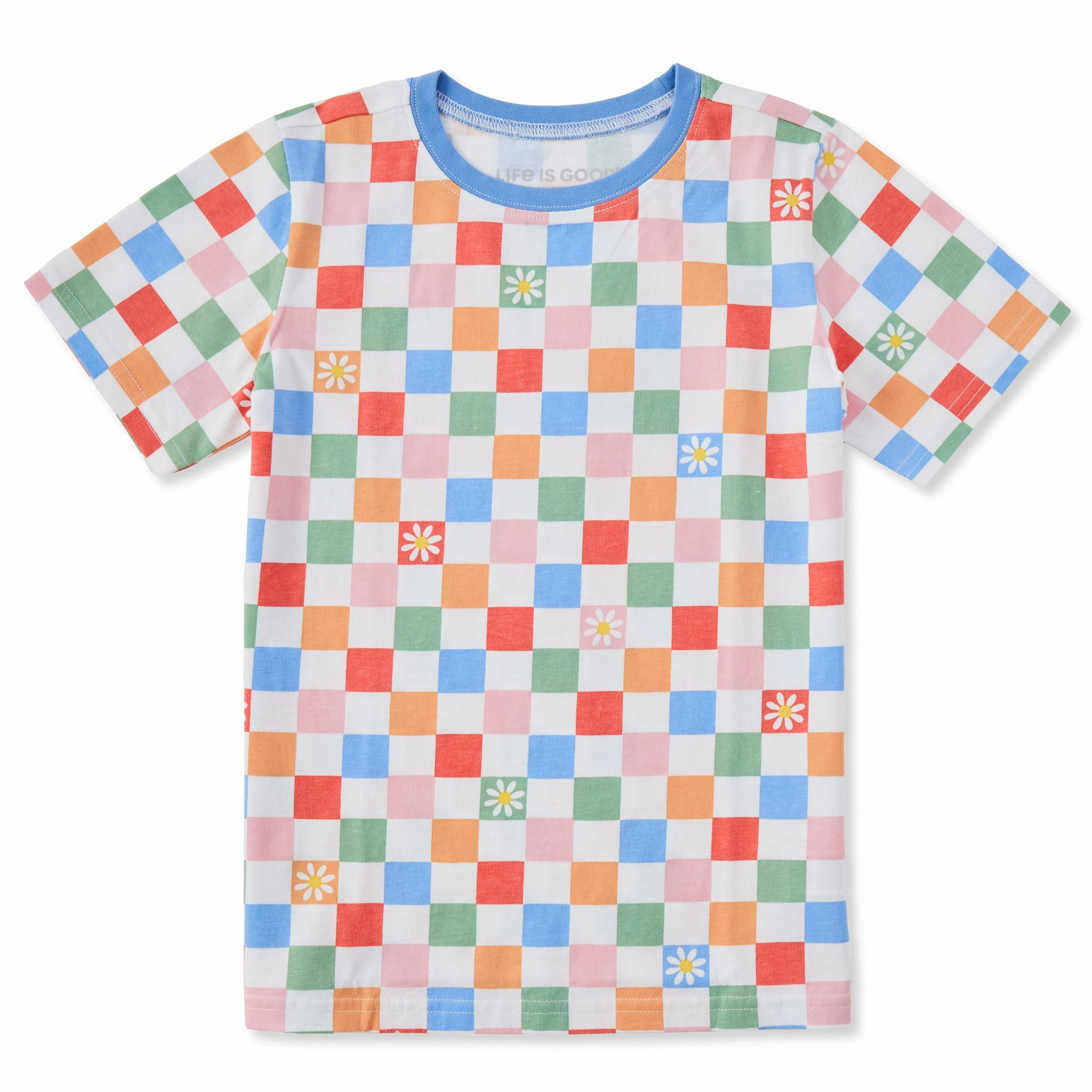 Versatile Style Kids Daisy Checkerboard Pattern Short Sleeve Crusher Tee