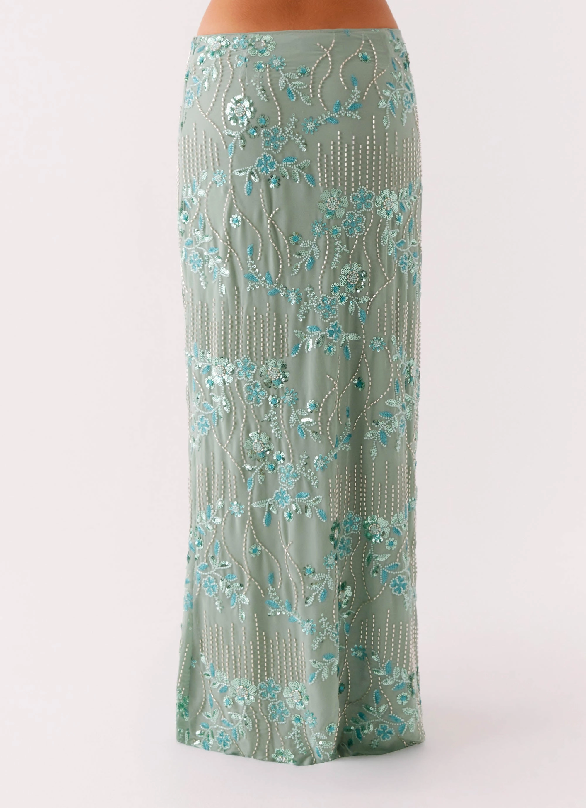 Calm Mood Water Repellent Corinna Low Rise Sequin Maxi Skirt - Mint