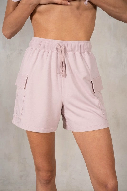 Warm Look Ventilated Design Cotton Modal Terry Cargo Pocket Shorts