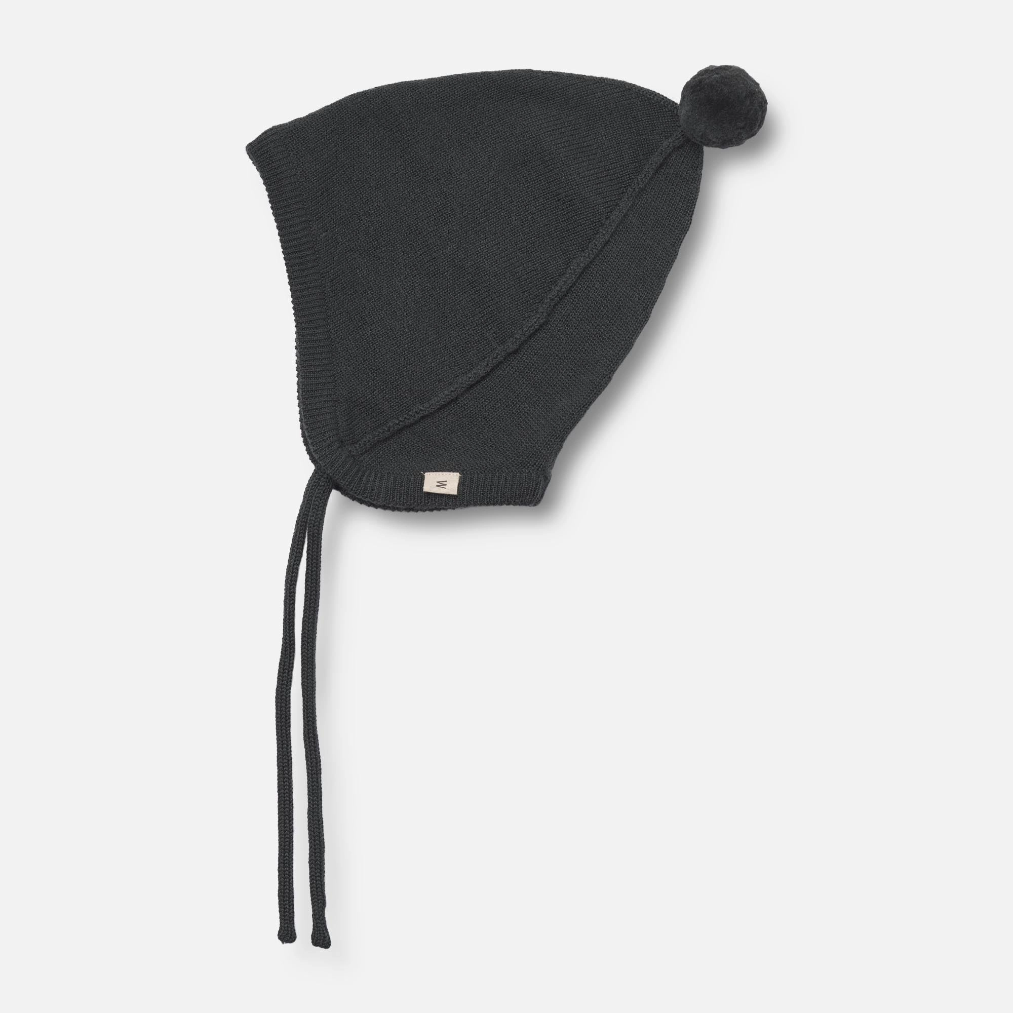 Knit Bonnet Liro | Baby - black coal Layered Collar Option Ribbed Structure