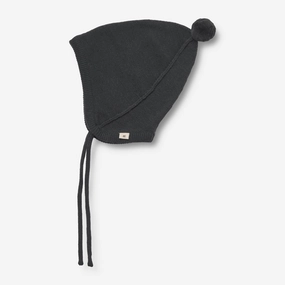 Knit Bonnet Liro | Baby - black coal Layered Collar Option Ribbed Structure