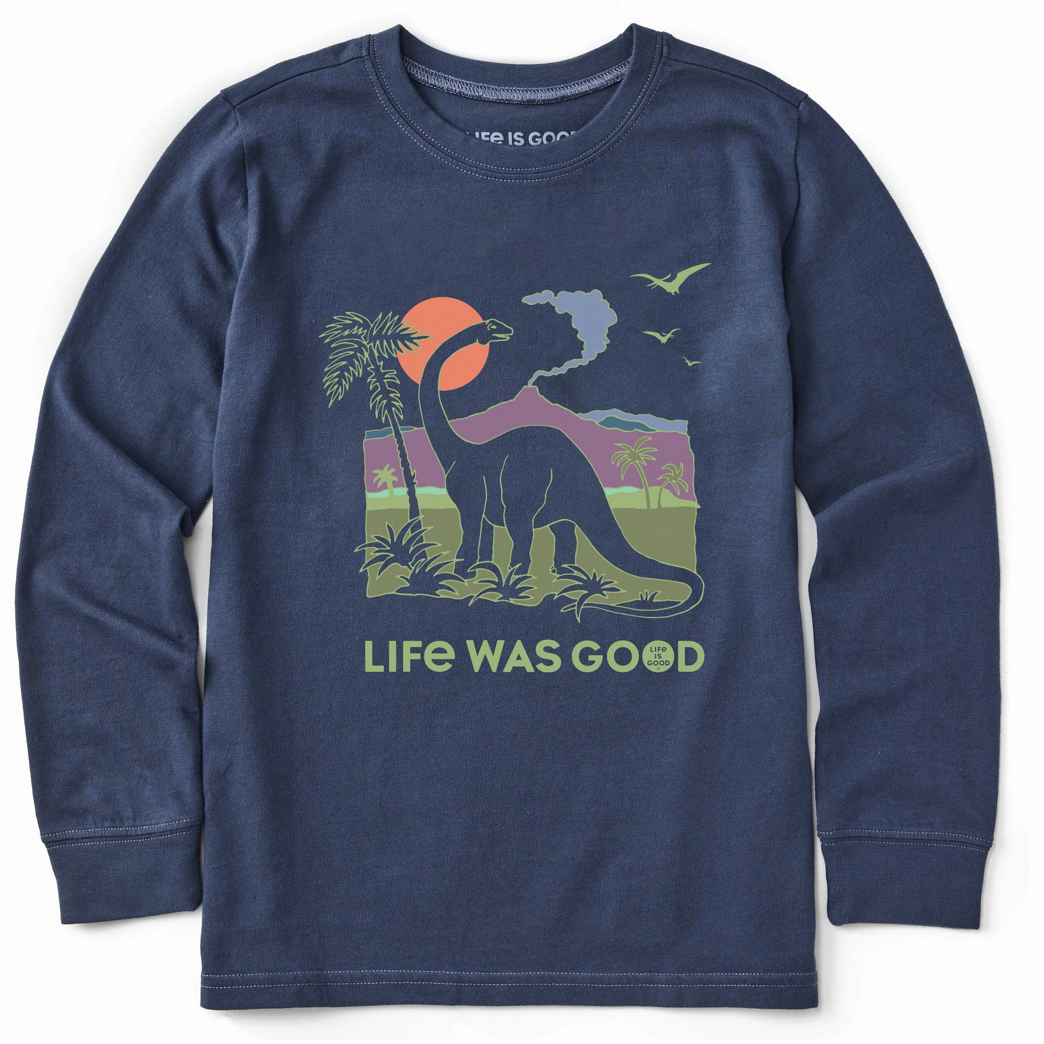 Kids Dinosaur Life was Good Long Sleeve Crusher Tee GentleWashResistance