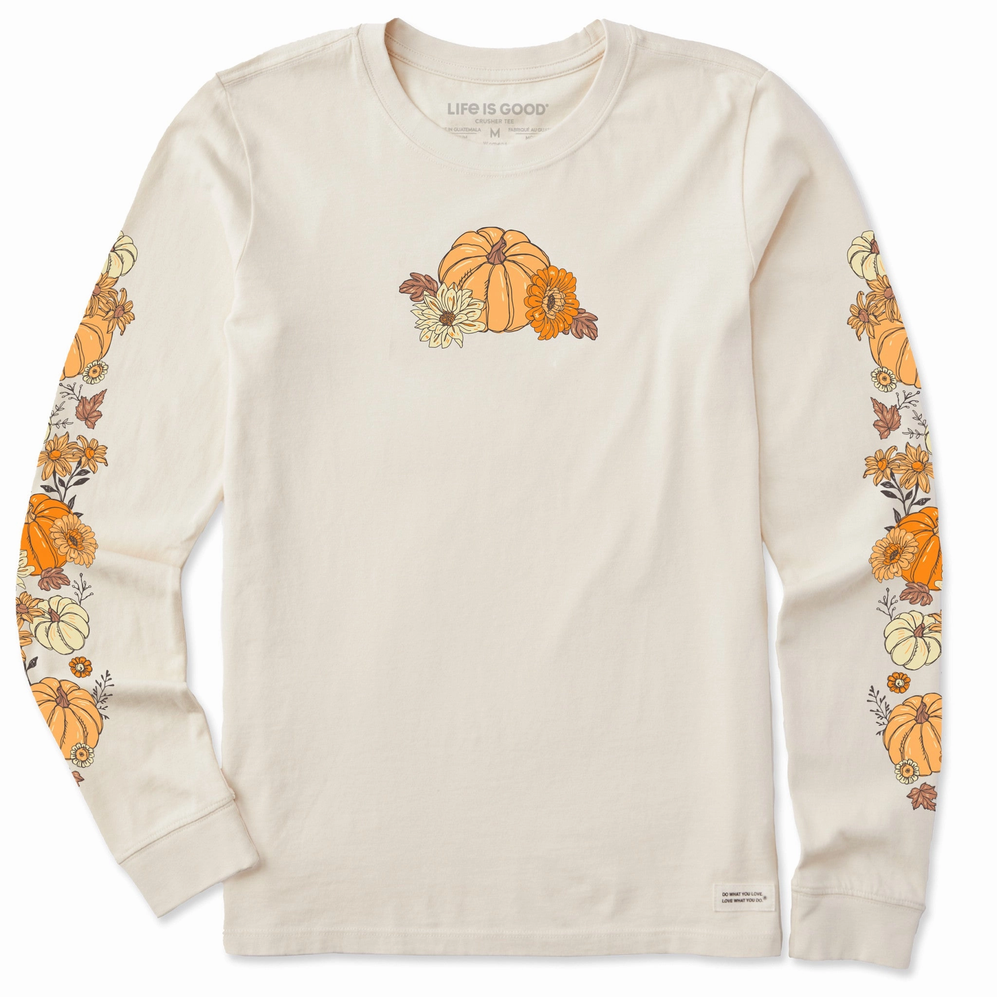 Quick Comfort Design Women's Autumn Floral Pumpkins Long Sleeve Crusher Tee