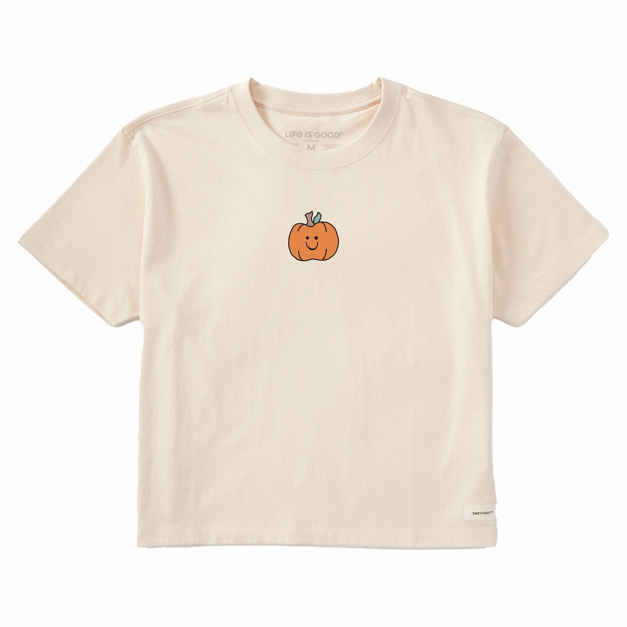 Soft Cotton Feel Daily Style Women's Happy Pumpkin Short Sleeve Crusher Boxy Tee