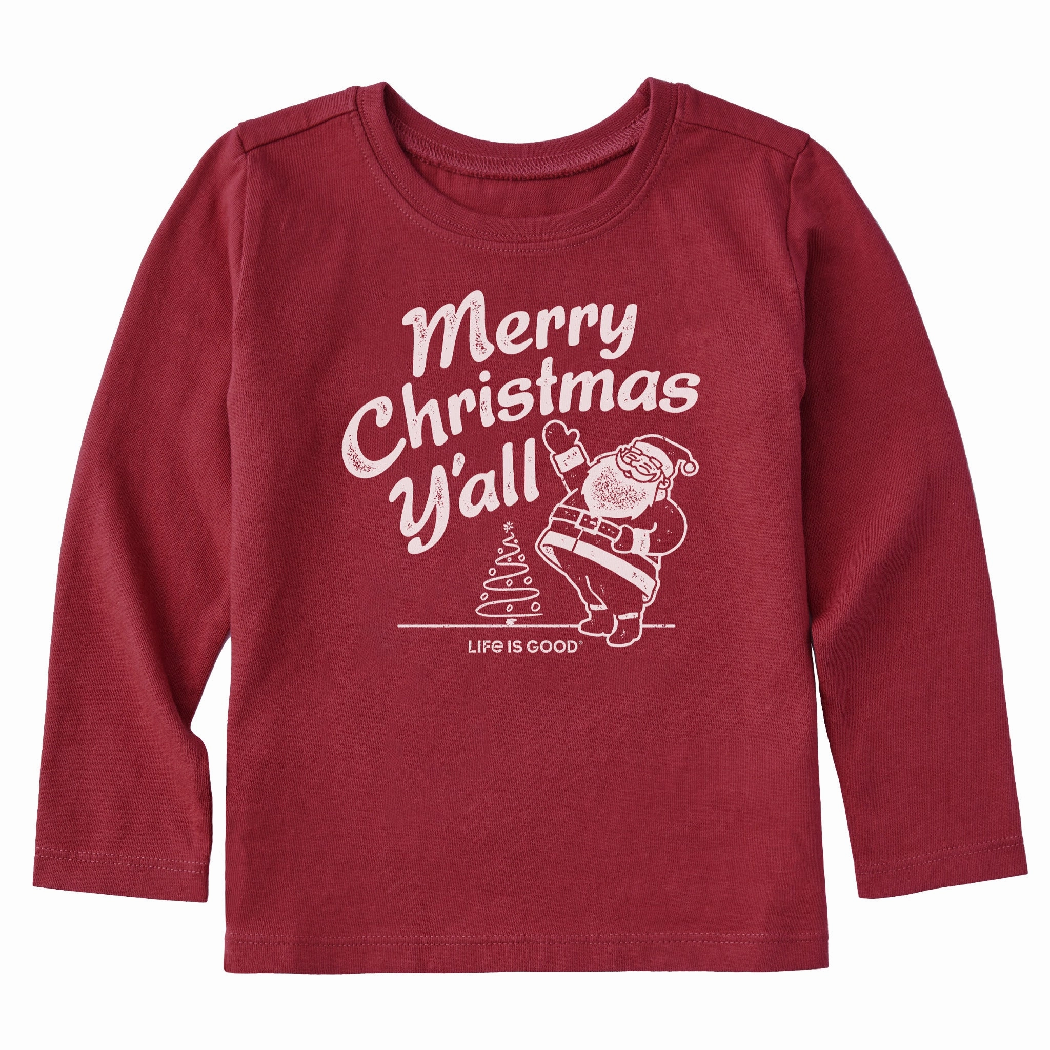 Toddler Santa Merry Christmas Y'all Long Sleeve Crusher Tee MoistureWicking NoSideSeams