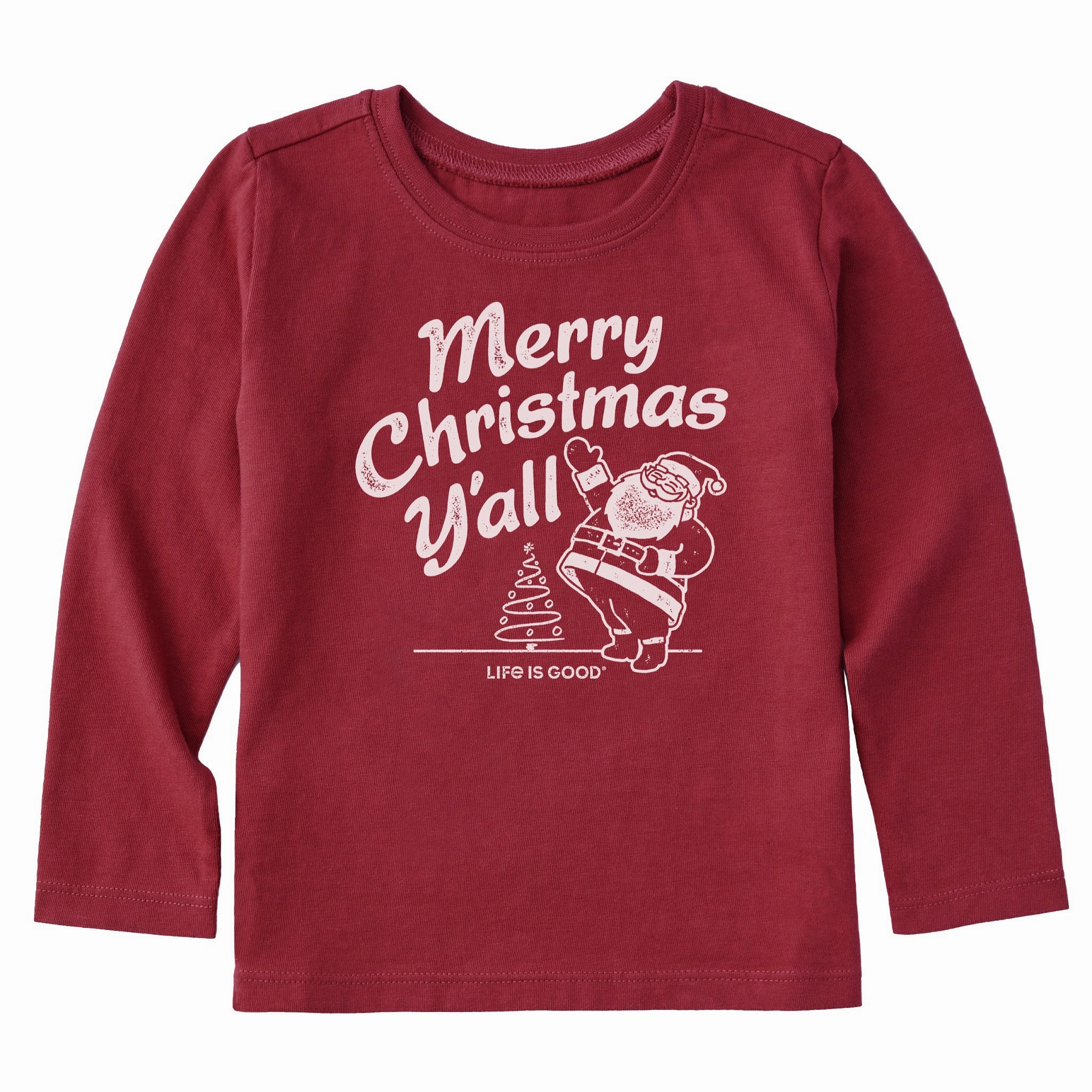 Toddler Santa Merry Christmas Y'all Long Sleeve Crusher Tee Lightweight Material Relaxed Movement