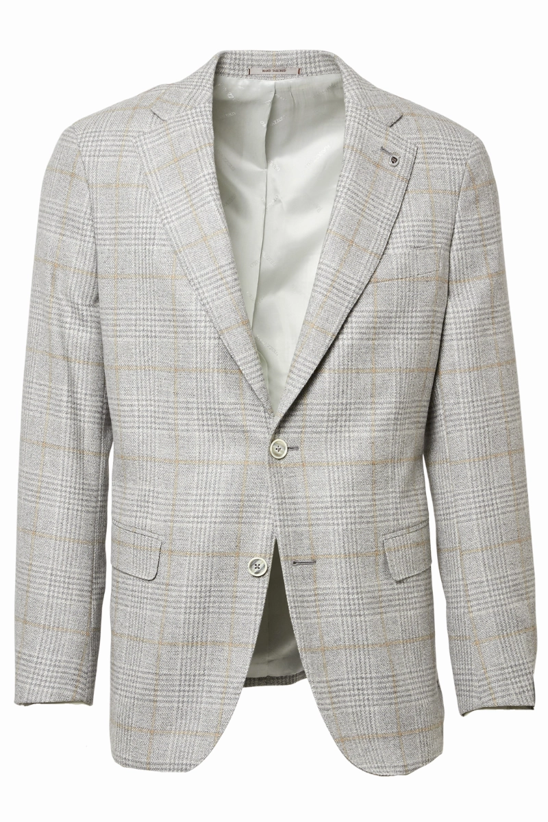 Dapper Tailored Look Cream Plaid Sport Jacket