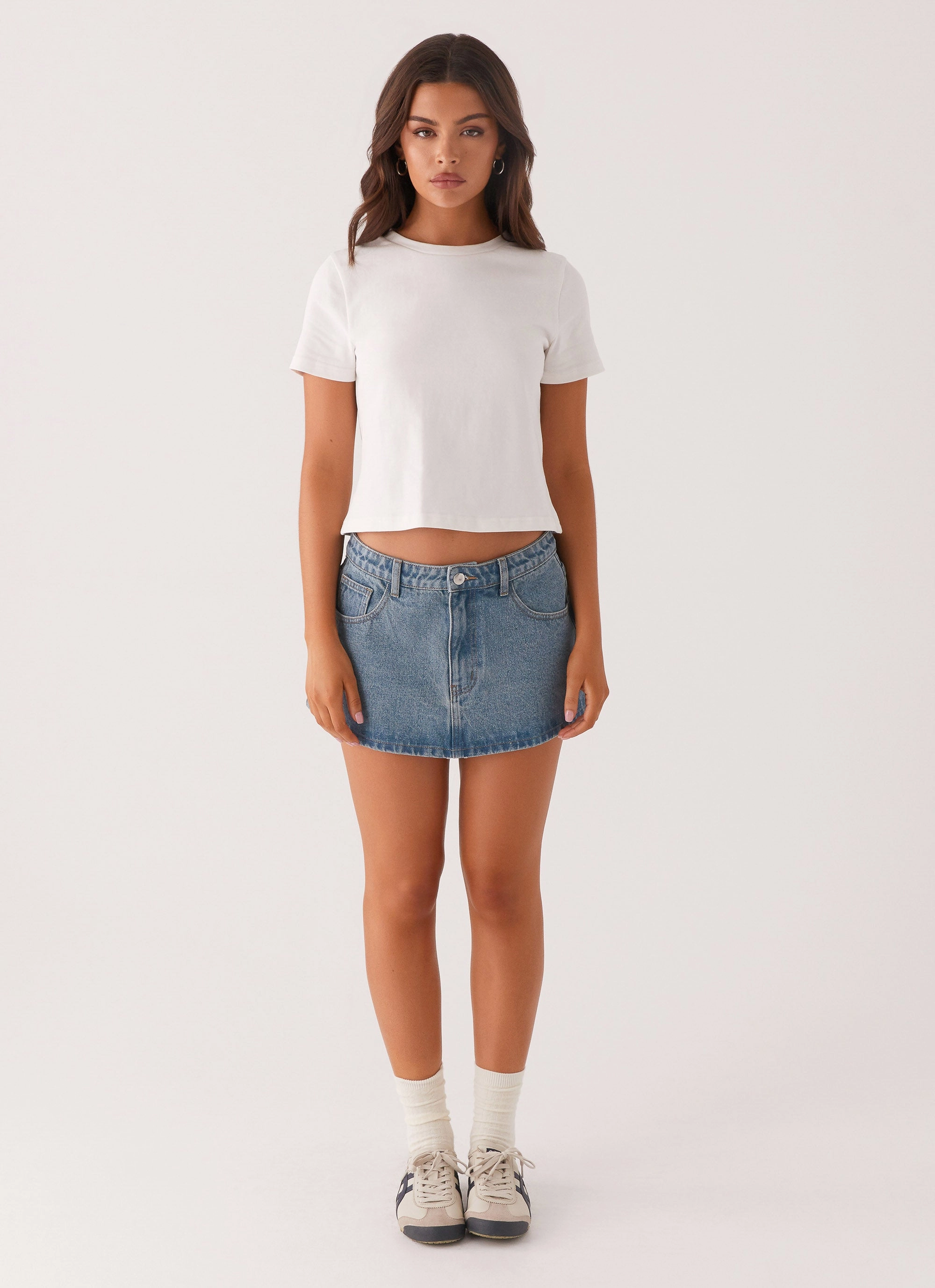 Carrie Denim Mini Skirt - Washed Indigo Easy Motion Thermoregulating Fabric