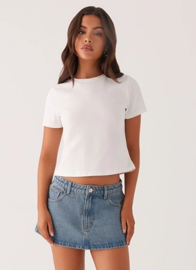 Organic Cotton Carrie Denim Mini Skirt - Washed Indigo