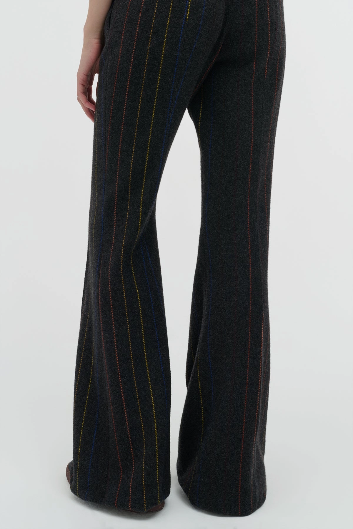 Rhein Flare Pant in Charcoal Multi Pinstripe Wool Cashmere Perfect Tailored Fit Sharp Look