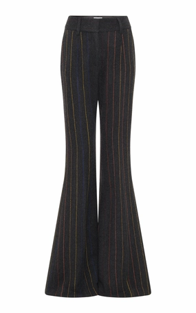 Luxury Finish Sleek and Sharp Rhein Flare Pant in Charcoal Multi Pinstripe Wool Cashmere