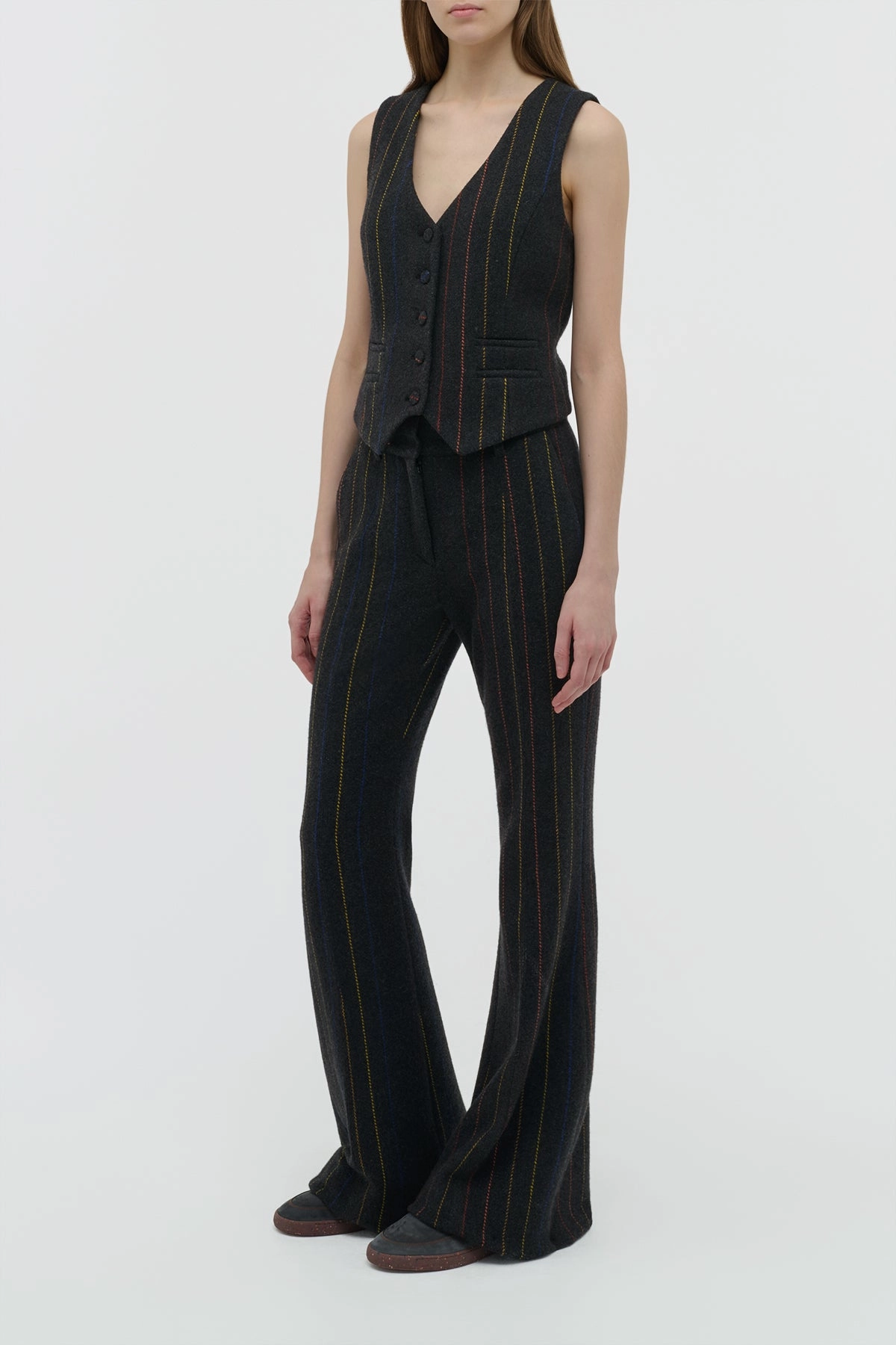 Smart Construction Rhein Flare Pant in Charcoal Multi Pinstripe Wool Cashmere