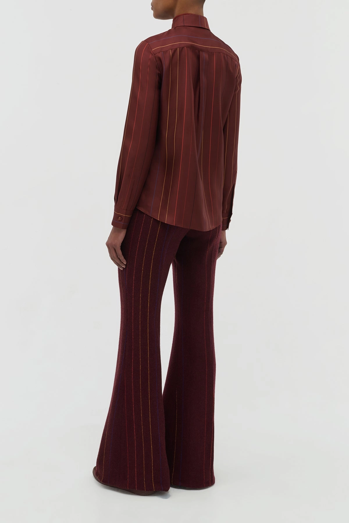 Sleek and Elegant Henri Blouse in Burnt Sienna Multi Pinstripe Silk Twill